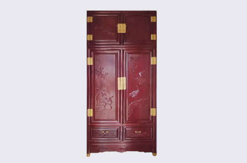 凌海高端中式家居装修深红色纯实木衣柜
